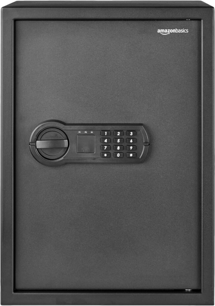 Amazon Basics Steel Home Security Electronic Safe with Programmable Keypad Lock, Secure Documents, Jewelry, Valuables, 1.8 Cubic Feet, Black, 13.8W x 13D x 19.7H