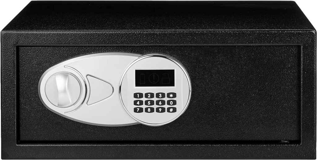 Amazon Basics Steel Security Safe and Lock Box with Electronic Keypad - Secure Cash, Jewelry, ID Documents, 0.5 Cubic Feet, Black, 13.8W x 9.8D x 9.8H
