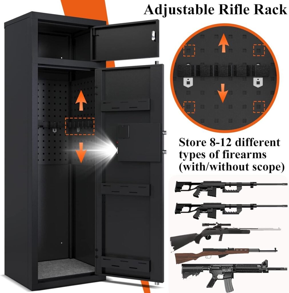 KAER 10-12 Gun Rifle Safe,Gun Safes for Home Rifles and Pistols, Large Unassembled Rifle Safe（with/without Scope), Quick Access Gun Cabinets with Digital Keypad/3 Adjustable Pistol Racks