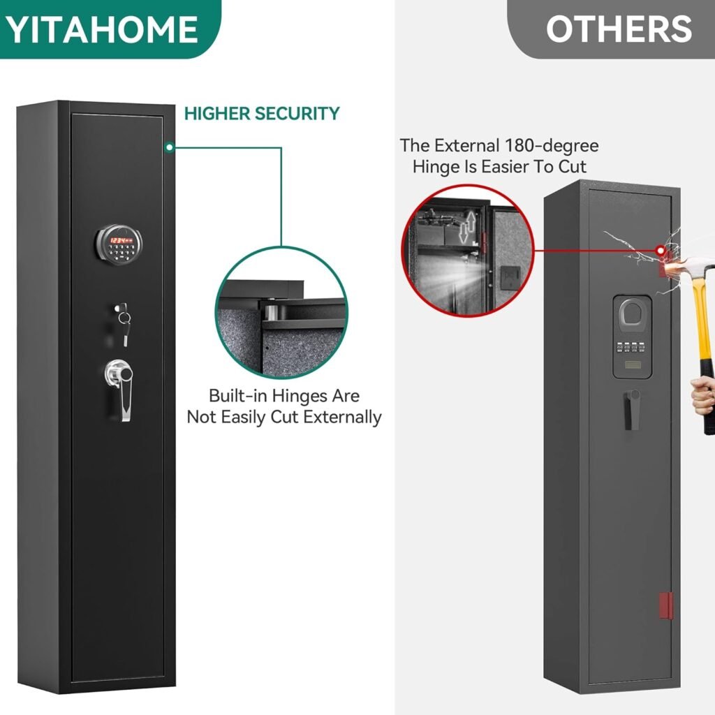 YITAHOME 3-5 Rifle Gun Safe, Password Lock Gun Safes for Home Rifles and Pistols, Quick Access Gun Cabinets with Digital Keypad and Fireproof Bag, Rifle Safe with Pockets and Removable Shelf