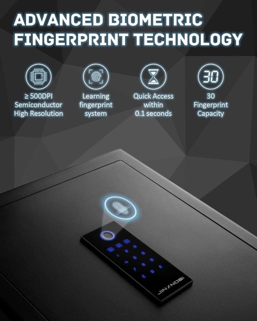 2.63 Cubic Feet Fingerprint Safe with Big Fireproof Waterproof Safe Bag,Smart Biometric Safes for Home Office Hotel,Finger Touch Security Safe Box with 5 Gun Rack to Hold Pistols