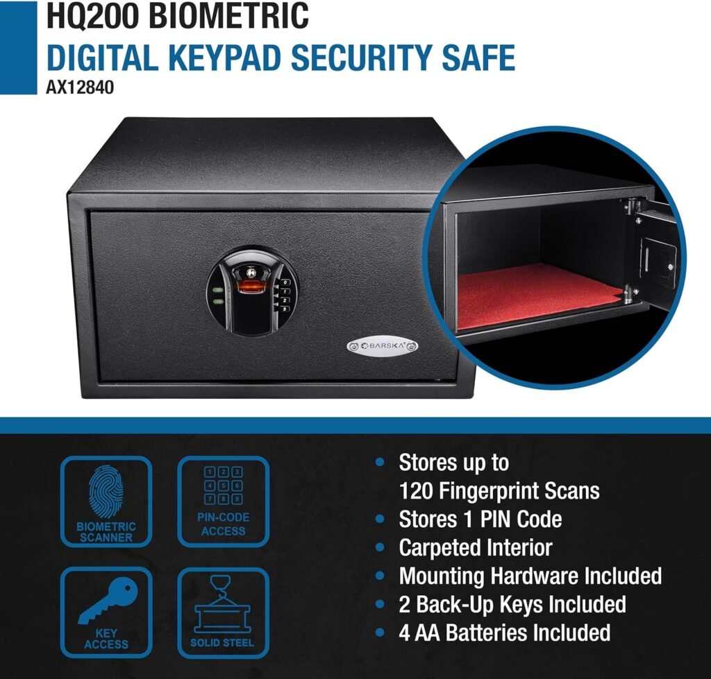 Barska AX12840 Biometric Fingerprint Keypad Security Home Safe 0.99 Cubic Ft , Black