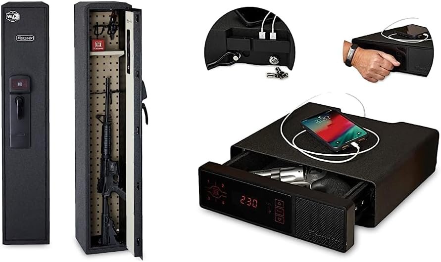 Hornady Rapid Safe Compact Ready Vault with WiFi  Rapid Safe Night Guard – Nightstand Gun Safe with RFID Reader, Clock, USB Ports – RFID Safe for Fast, Multiple Method Entry