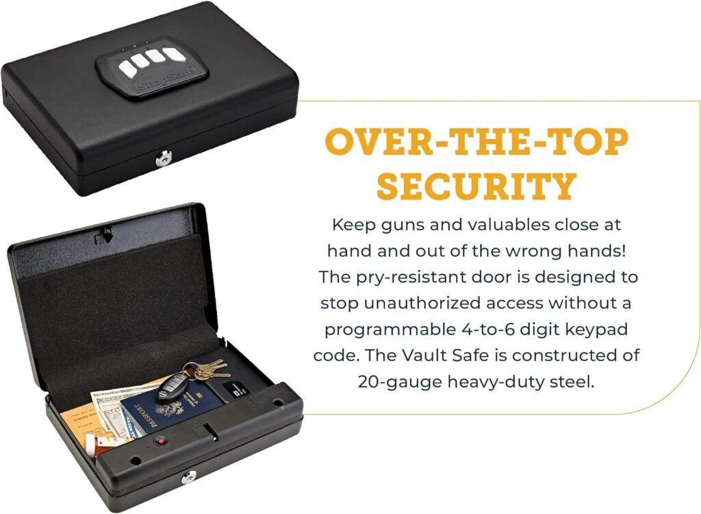 SnapSafe 1 Gun Keypad Vault – Keypad Handgun Vault Safe for Your Pistol and Valuables – 4-6 Keypad Entry with Backup Key – Black, Measures 12 (H) x 8.1 (W) x 5.25 (D) Inches – Item 75433
