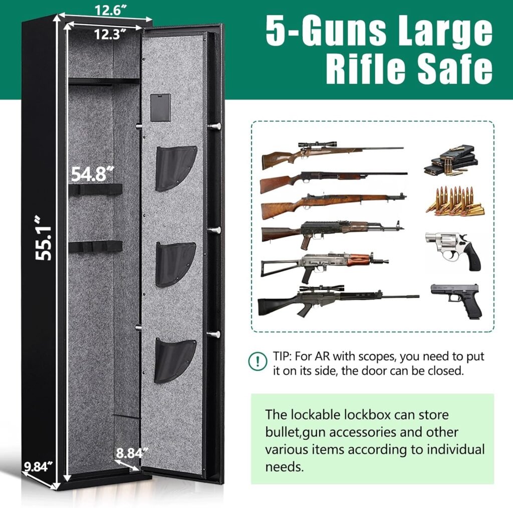 5 Gun Safe,Gun Safe for Rifles and Pistols, Rifle Gun Safes, Gun Cabinet, Gun Safes  Cabinets, Rifle Safes for Home, Electronic Gun Safe With Removable Shelf and Pistol Pouch