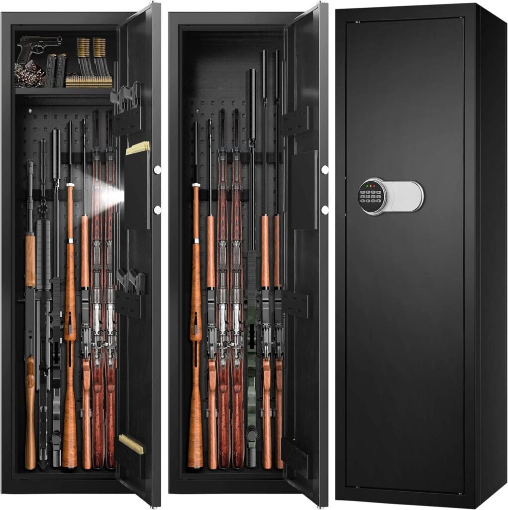 8 Guns Large Fireproof Rifle Safe, 51Long Safes for Home Rifle with Adjustable Rifle Bracket and Shelf, Quick Access Digital Gun Cabinet for Optics/Scope Rifle, Door Panel Organizer, Silent Mode