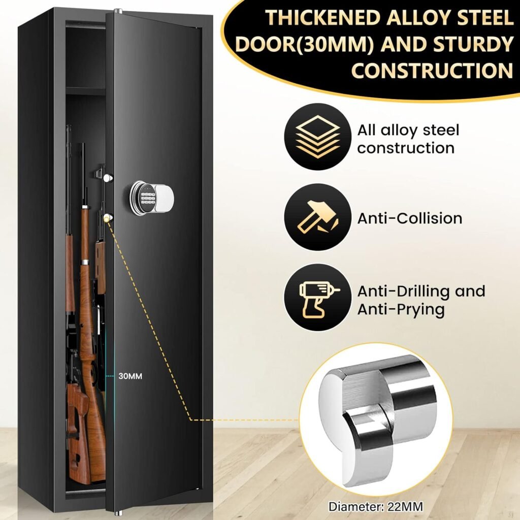 8 Guns Large Fireproof Rifle Safe, 51Long Safes for Home Rifle with Adjustable Rifle Bracket and Shelf, Quick Access Digital Gun Cabinet for Optics/Scope Rifle, Door Panel Organizer, Silent Mode