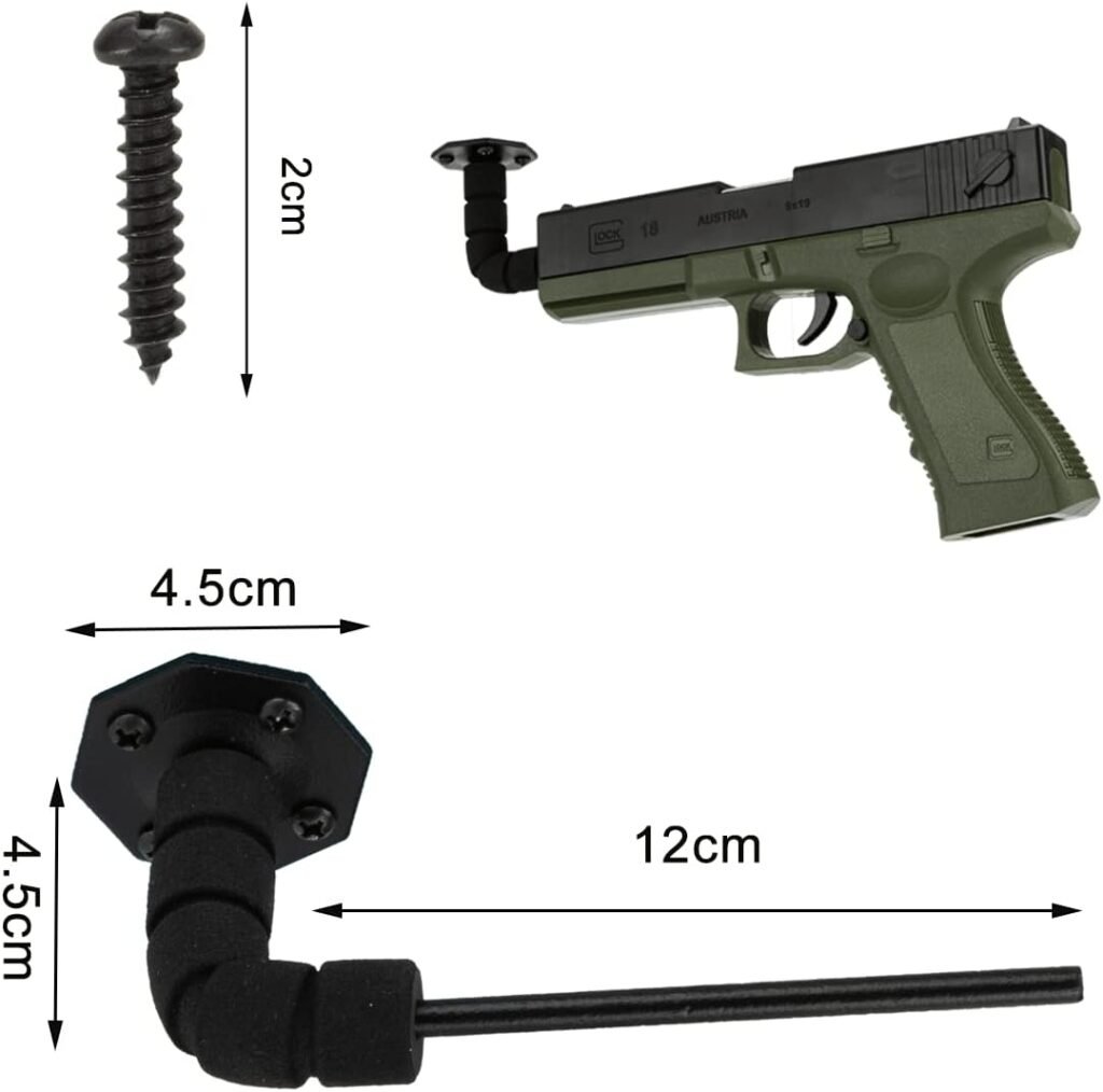 90 Degree Handgun Hanger，Display Gun Rack Hidden Storage Wall Pistol Mount Gun Holder Universal (4 Pack)