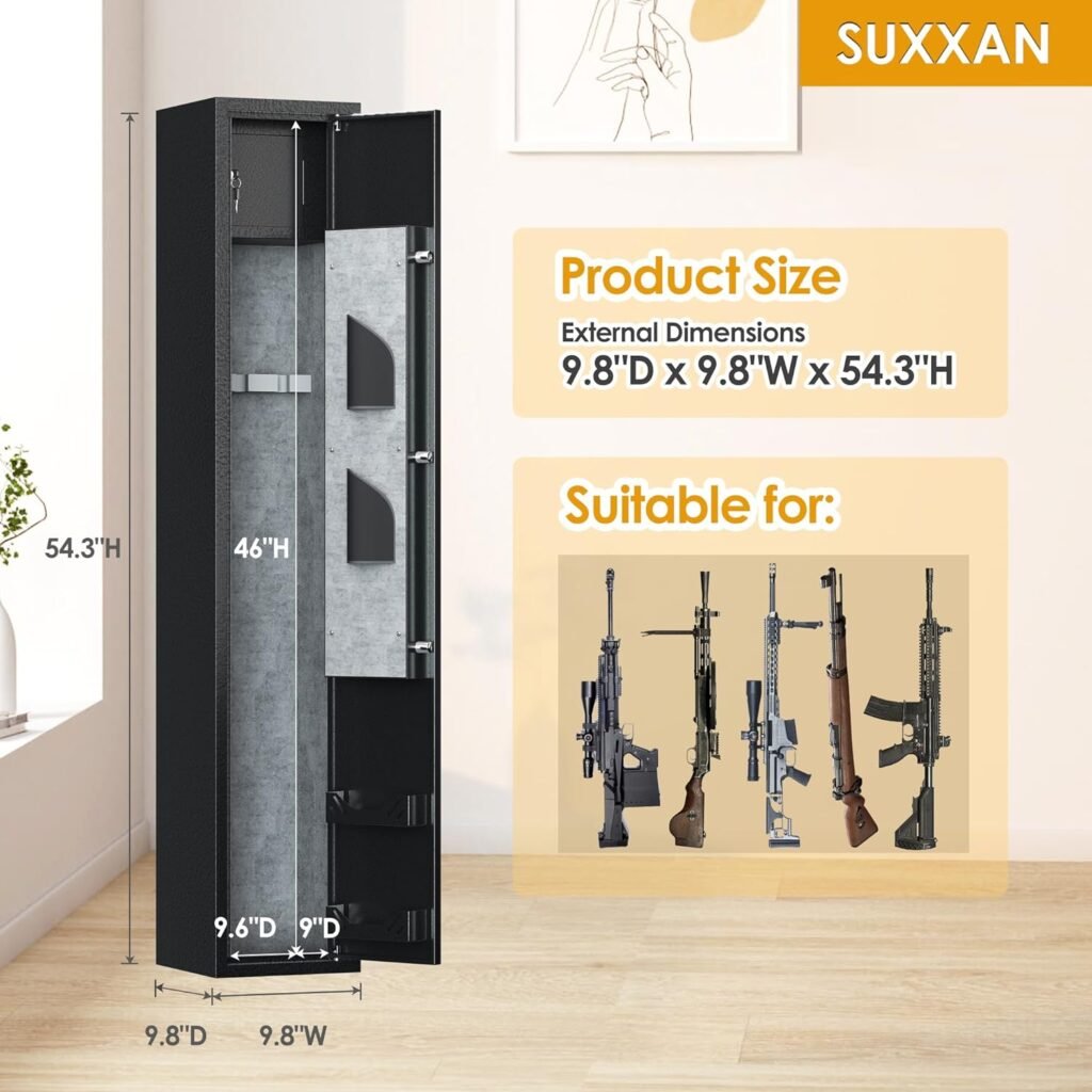 SUXXAN Gun Safe Rifle with Electronic Keypad Lock, Quick Access 3 Rifle  2 Pistol Rifle Safe, Electronic Firearm Gun Security Cabinet with Built-in Small Cabinet  LED Light (Black)
