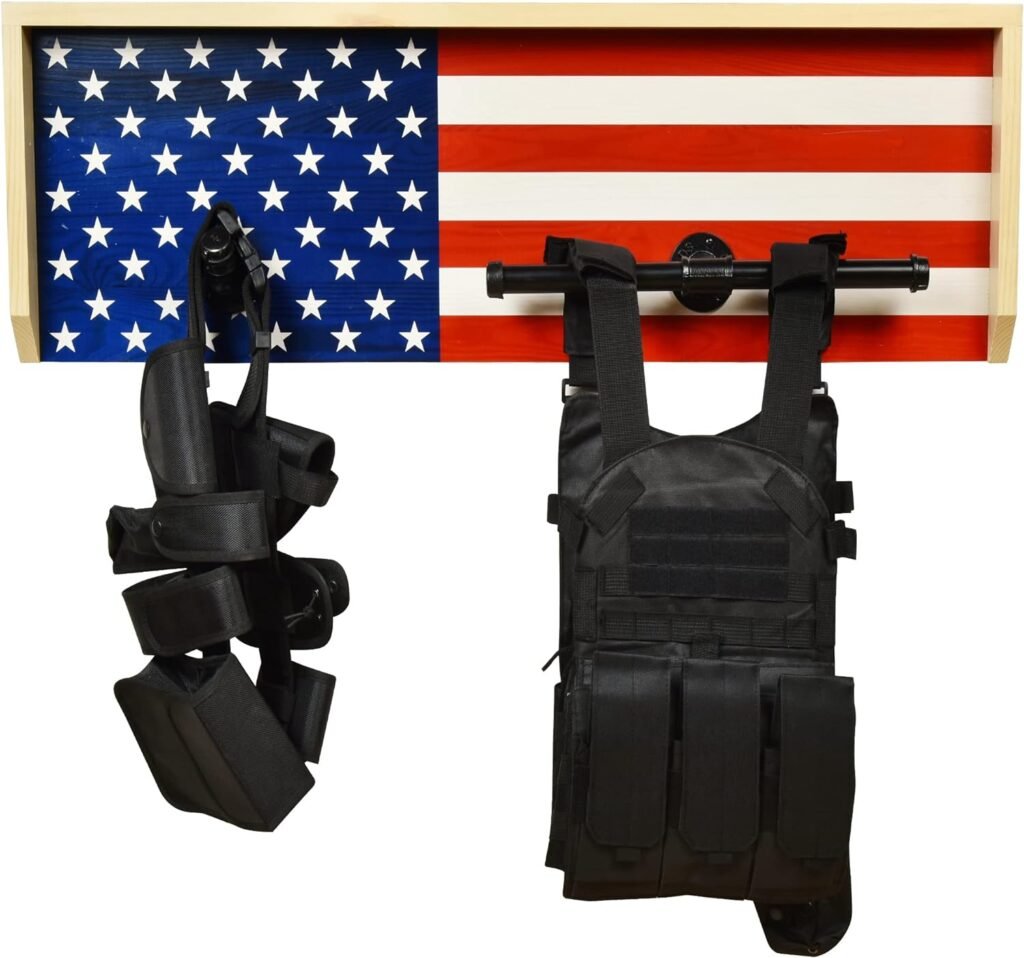 Wall Mounted Tactical Duty Gear Rack with Police Flag – Police Storage Shelf  Law Enforcement Organizer-Police Gift Decor
