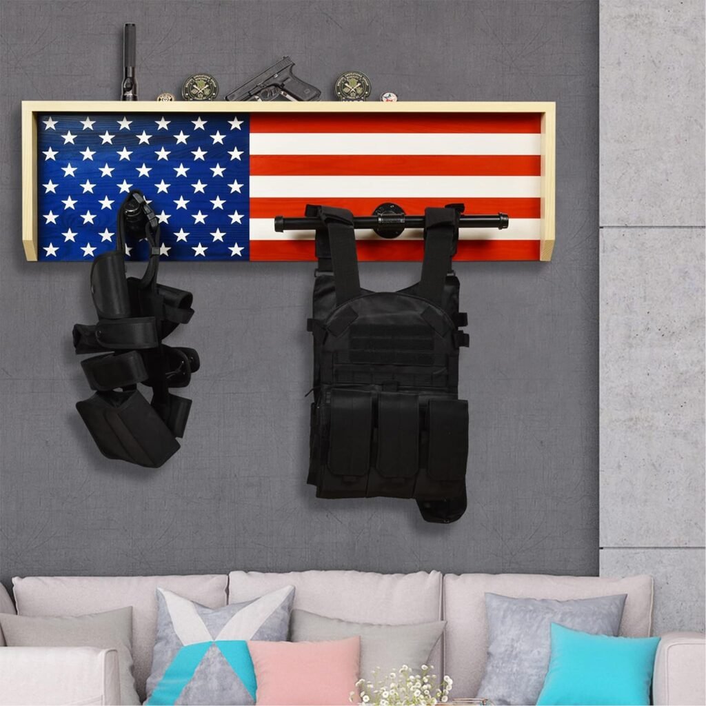 Wall Mounted Tactical Duty Gear Rack with Police Flag – Police Storage Shelf  Law Enforcement Organizer-Police Gift Decor
