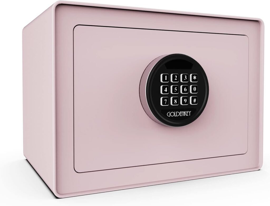 Digital Security Safe and Lock Box,Small Safe box for Money, Keypad Lock,Perfect for Home Office Hotel Business Jewelry Gun Use Storage,0.66 Cubic Feet,Pink