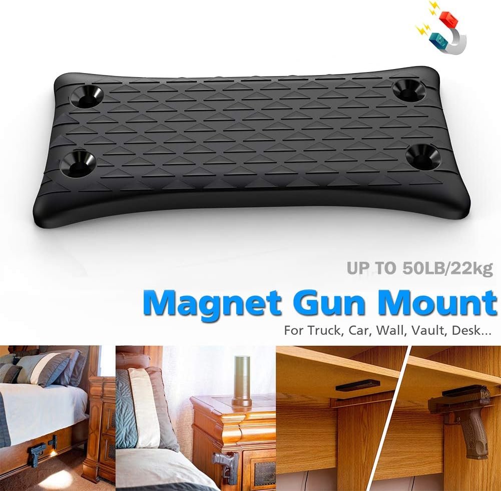 2-Pack Gun Magnet Mount, 50 Lbs Rating,Rubber Coated Gun Holder for Pistol, Handgun, Shotgun, Rifles, Revolvers, Safe, Hunting, Firearm Accessories, Using in Car, Truck, Wall, Desk, Vehicle and Home