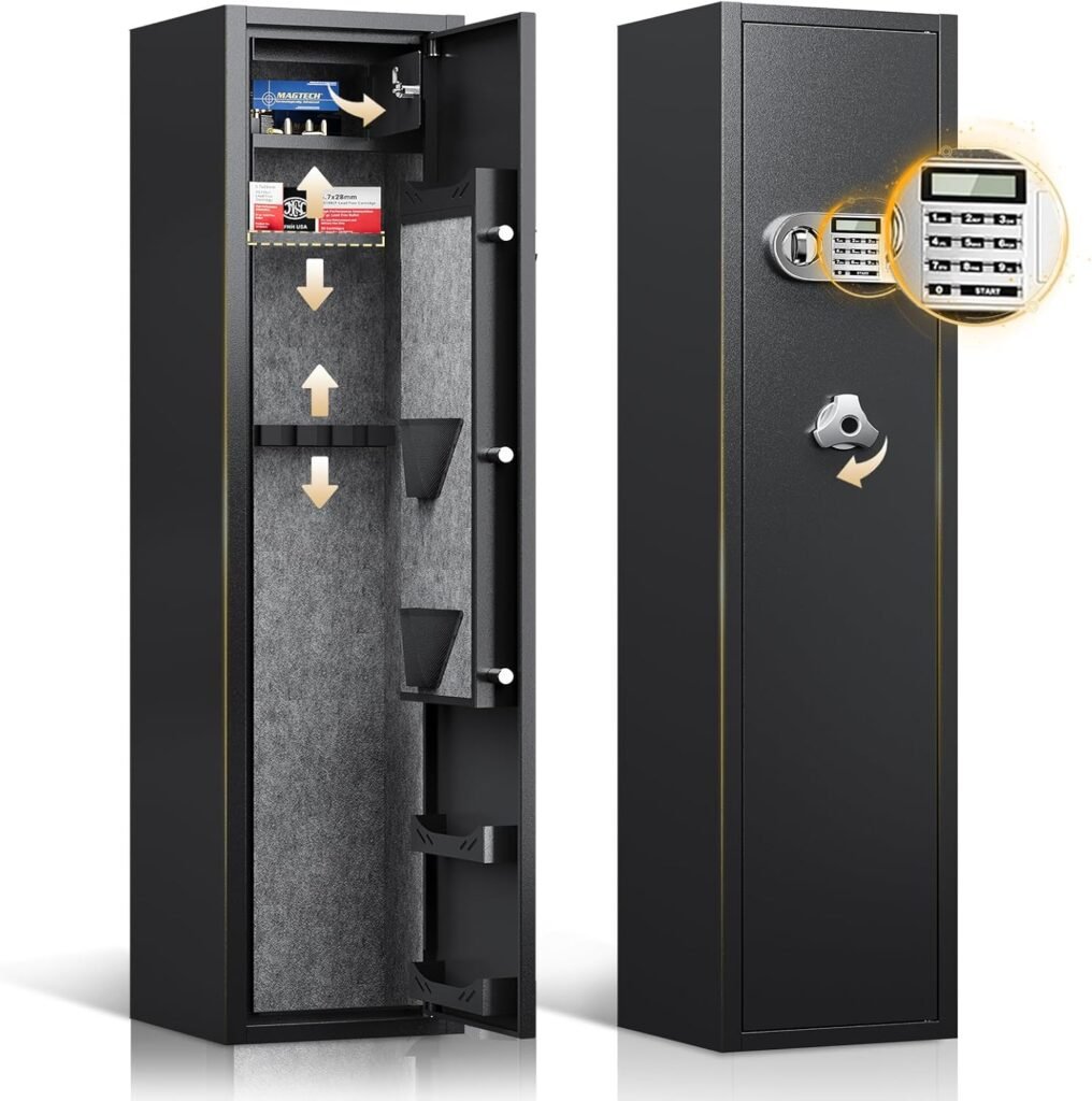 [ 2024 Update ] 5 Gun Safe, Gun Cabinet, Gun Safes for Home Rifles and Pistols, Gun Safes  Cabinets with Separate Lock box, Quick Access Gun Safe with Digital Keypad and LCD Display