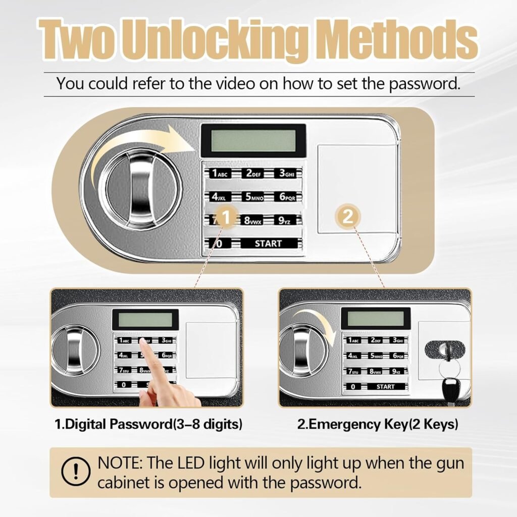 [ 2024 Update ] 5 Gun Safe, Gun Cabinet, Gun Safes for Home Rifles and Pistols, Gun Safes  Cabinets with Separate Lock box, Quick Access Gun Safe with Digital Keypad and LCD Display