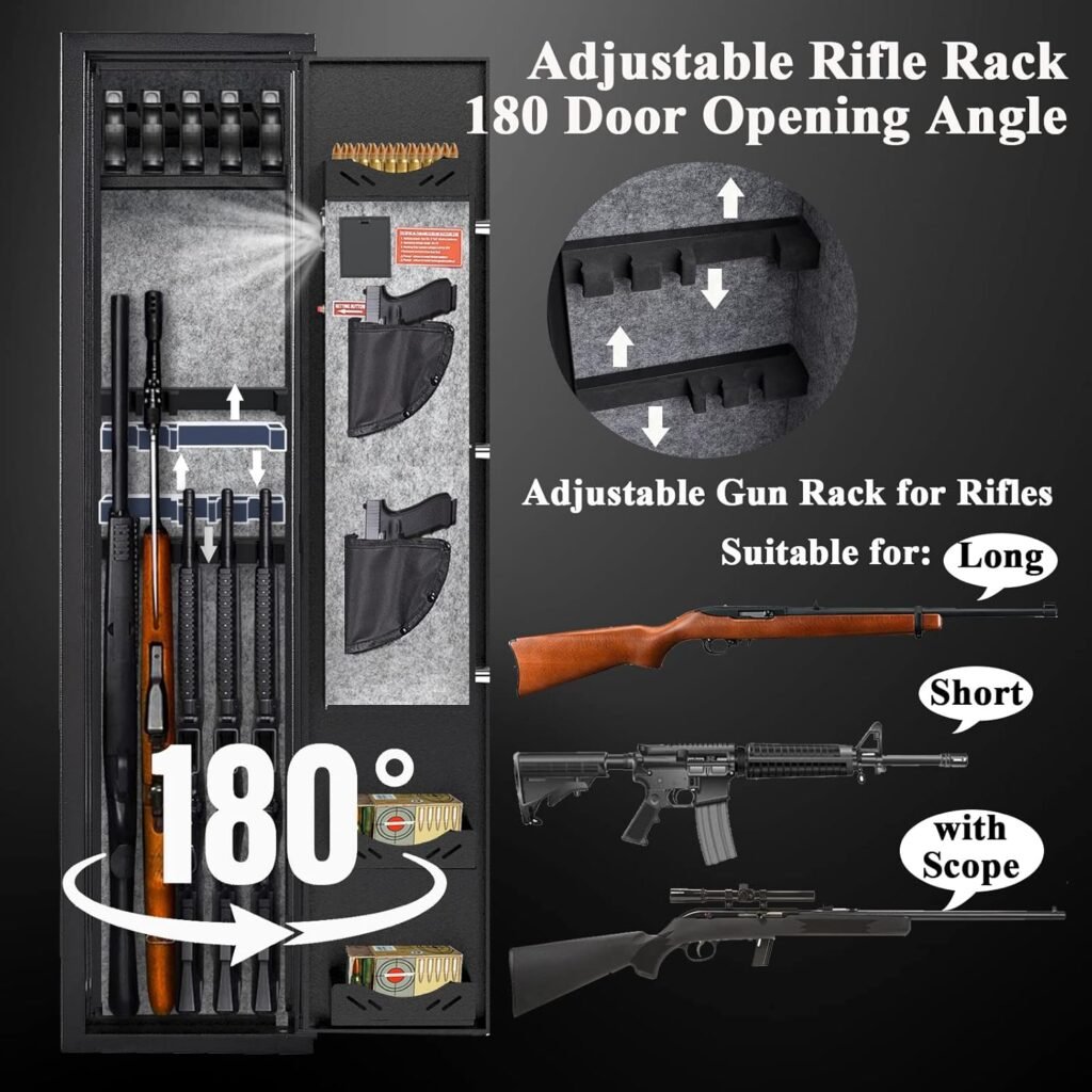 3-5Gun Safe Rifle,Gun Safes for Home Rifle and Pistols,Large Gun Safes for Rifles and Shotguns with/without Optics,Gun Cabinets with Separage Lockbox,Removable Gun Rack