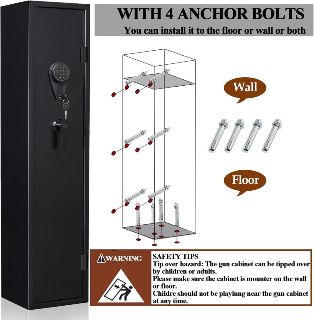 3-5Gun Safe Rifle,Gun Safes for Home Rifle and Pistols,Large Gun Safes for Rifles and Shotguns with/without Optics,Gun Cabinets with Separage Lockbox,Removable Gun Rack