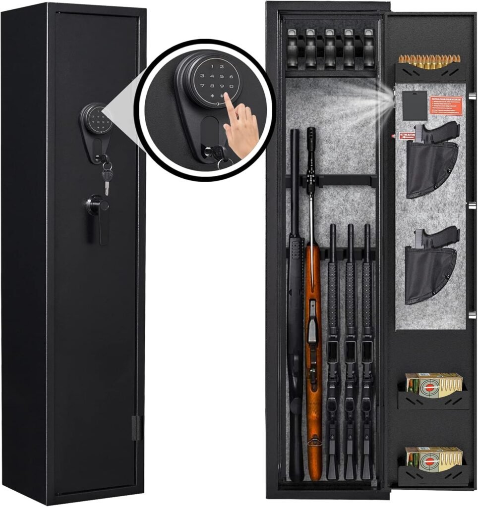 3-5Gun Safe Rifle,Gun Safes for Home Rifle and Pistols,Large Gun Safes for Rifles and Shotguns with/without Optics,Gun Cabinets with Separage Lockbox,Removable Gun Rack