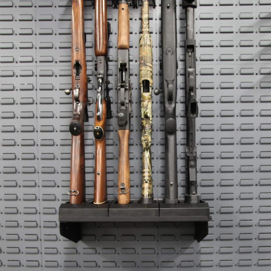 Gun Storage Rifle and Gear Shelf - 6 Gun Capacity: Holds 6 Rifles, Holder for Gear, Ammo and Gun Safe Organization. This Modular Display Mount is Built to Last and Easy Use