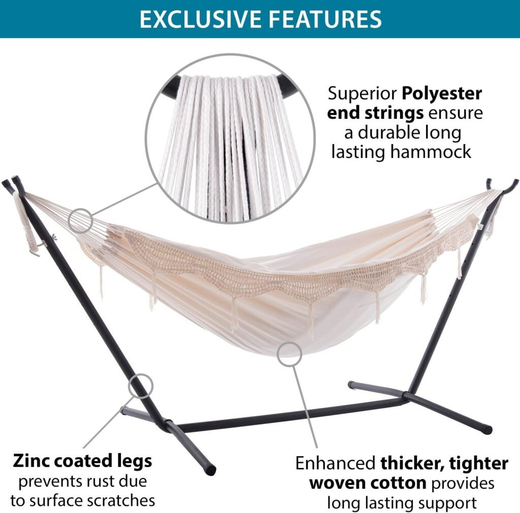 Vivere Double Hammock with Space Saving Steel Stand, Natural (450 lb Capacity)  SereneLife Digital Safe  Lock Box - Safety Box for Cabinets, Home, Office, or Hotels